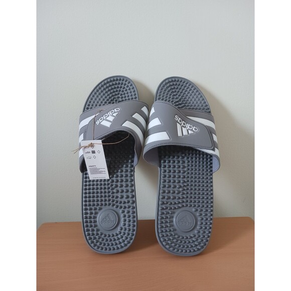 Adidas Unisex Adult Mens Adissage Slides Sandals Gray White Size 17 - Picture 1 of 6